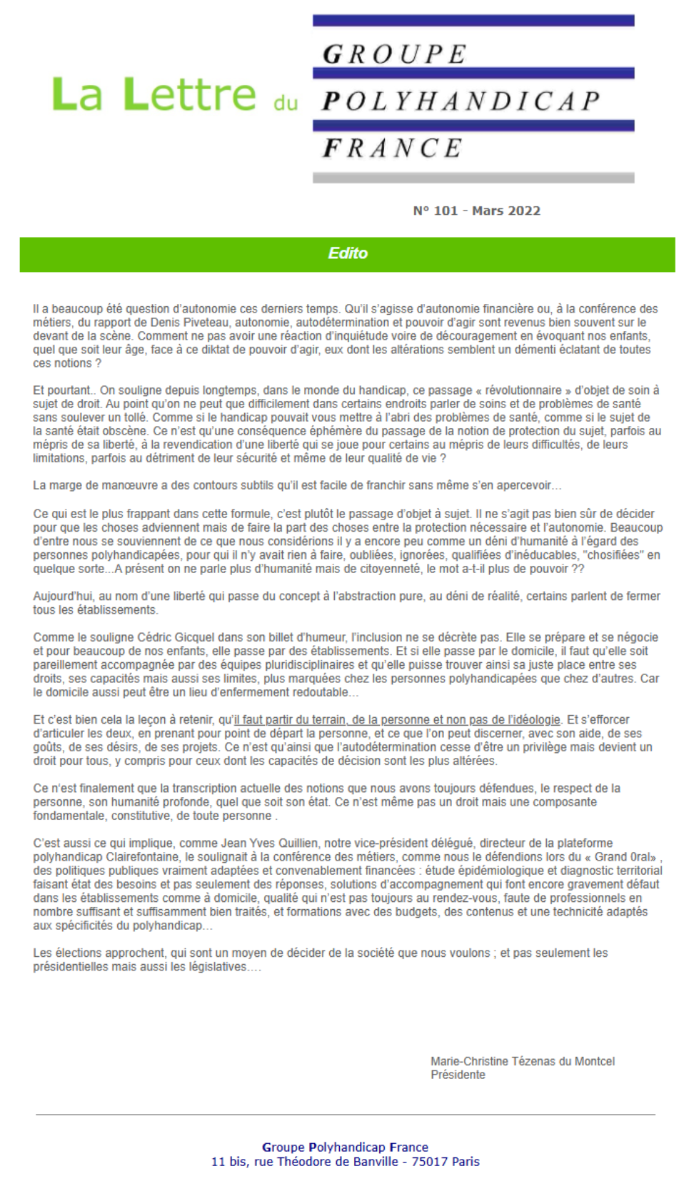 Image de La Lettre n°101. Cliquer dessus pour accéder au texte