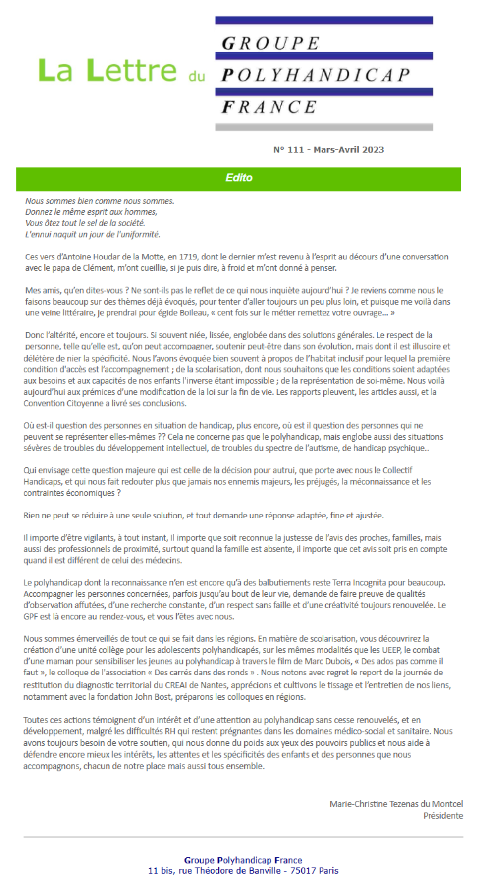Cliquez sur l'image de La Lettre n°111 pour accéder au texte